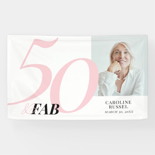 ifty and Fabulous Pink Bold Birthday Party Spandoek (Horizontaal)