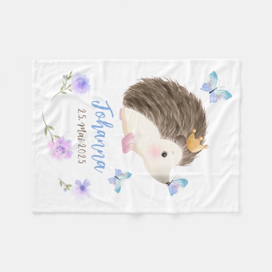 Igel blau 1 - Aquarell-Design | personalisierbare Fleece Deken (Voorkant (Horizontaal))