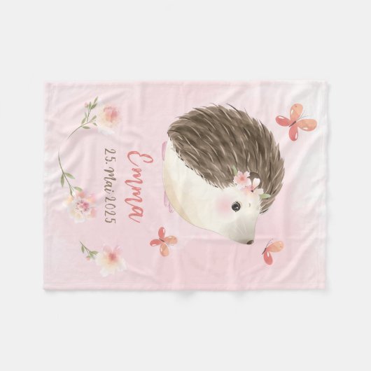 Igel rosa 2 - Aquarell-Design | personalisierbare Fleece Deken (Voorkant (Horizontaal))