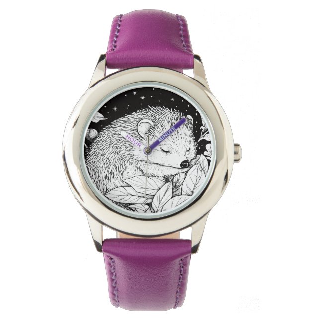 Igel schlafend im Herbstlaub mit Sternenhimmel Horloge (Voorkant)