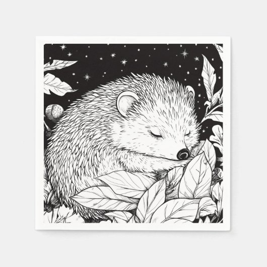 Igel schläft im Laub unter dem Sternenhimmel Servet (Voorkant)