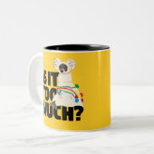 Iggy-is-it-too-too-Black-Text Tweekleurige Koffiemok (Voorkant links)