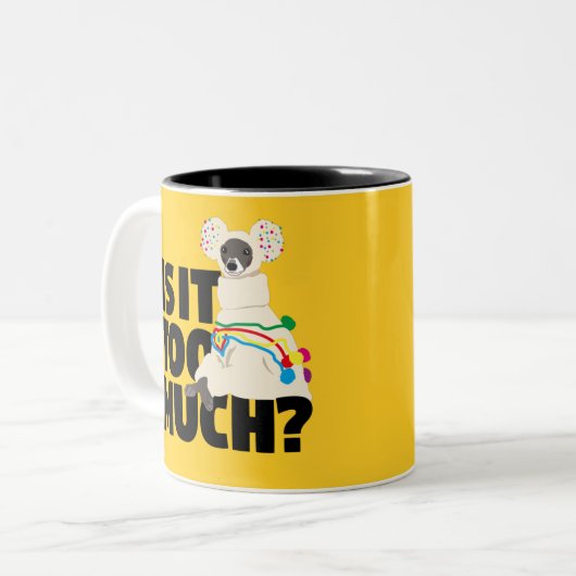 Iggy-is-it-too-too-Black-Text Tweekleurige Koffiemok (Voorkant links)