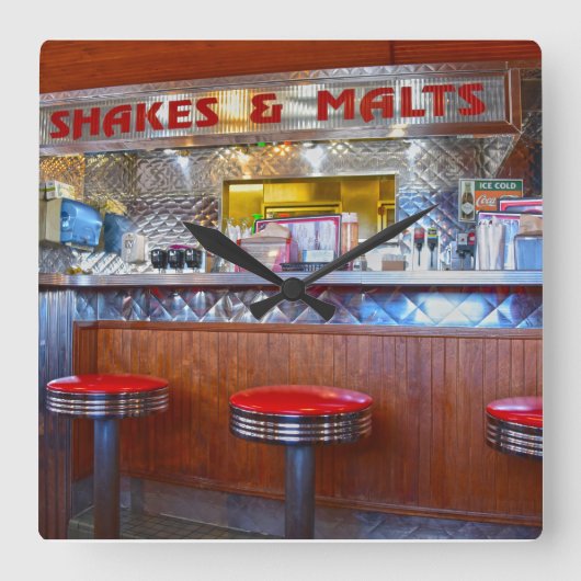 Iggy's Diner Interior, Carthage, Missouri Vierkante Klok (Voorkant)