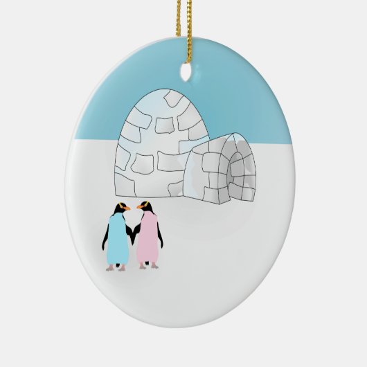 Igloo met gekleurde pinguïns keramisch ornament (Rechts)