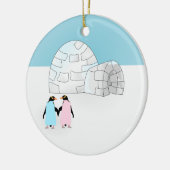 Igloo met gekleurde pinguïns keramisch ornament (Links)