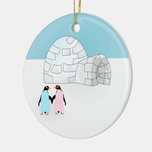 Igloo met gekleurde pinguïns keramisch ornament (Links)