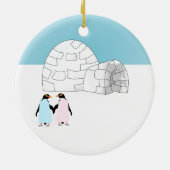 Igloo met gekleurde pinguïns keramisch ornament (Achterkant)