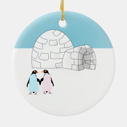 Igloo met gekleurde pinguïns keramisch ornament (Achterkant)