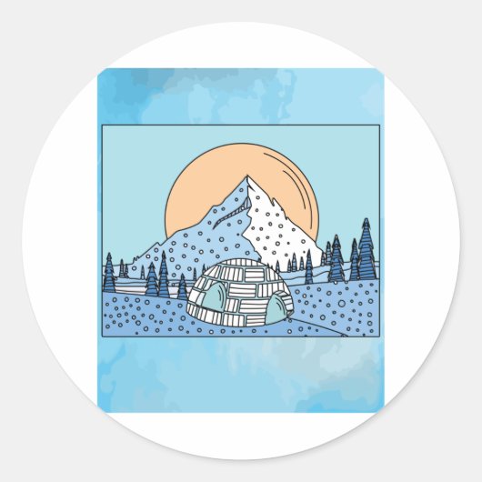 Igloo sneeuw en ijslandschap ronde sticker (Voorkant)