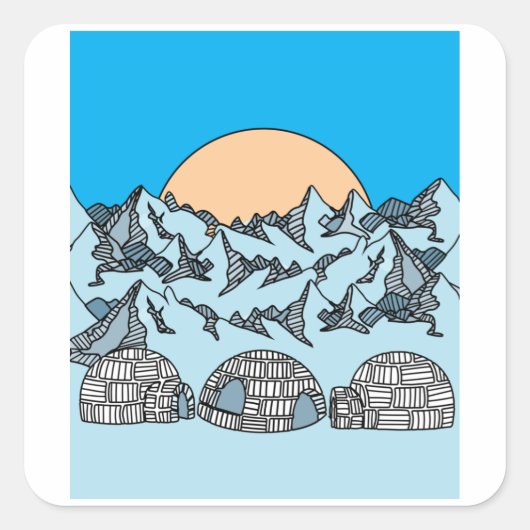 Igloo sneeuw en ijslandschap vierkante sticker (Voorkant)