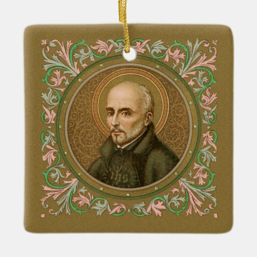 Ignatius Loyola (BK 050; Latijn Motto) Keramisch Ornament (Voorkant)