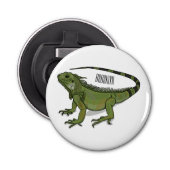 Iguana cartoon illustratie button flesopener (Voorkant)