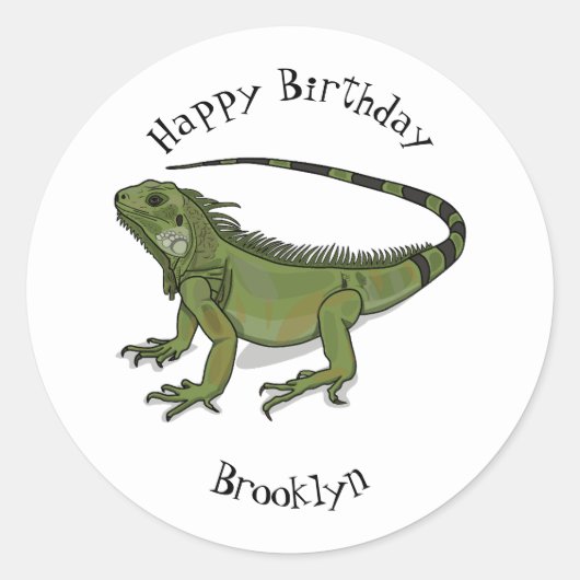 Iguana cartoon illustratie ronde sticker (Voorkant)