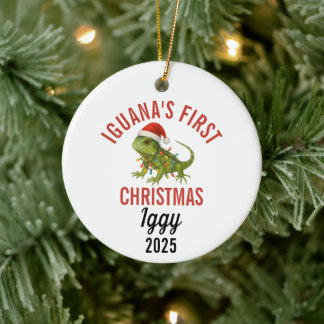 Iguana Eerste Kerstmis 2025 Keramisch Ornament