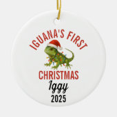 Iguana Eerste Kerstmis 2025 Keramisch Ornament (Voorkant)