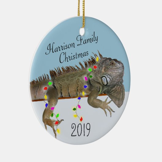 Iguana Familie Fotokerstversiering Keramisch Ornament (Rechts)