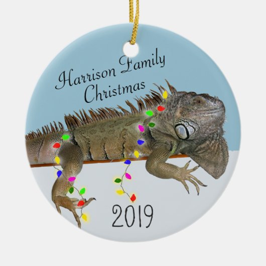 Iguana Familie Fotokerstversiering Keramisch Ornament (Voorkant)