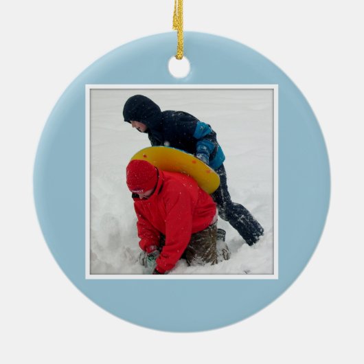 Iguana Familie Fotokerstversiering Keramisch Ornament (Achterkant)