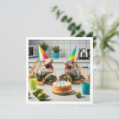Iguana feestbeesten, reptielenverjaardag kaart (Staand voorkant)