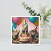 Iguana feestbeesten, reptielenverjaardag kaart (Staand voorkant)