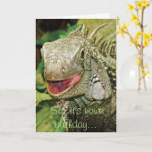 Iguana grappige verjaardag kaart (Gele Bloem)