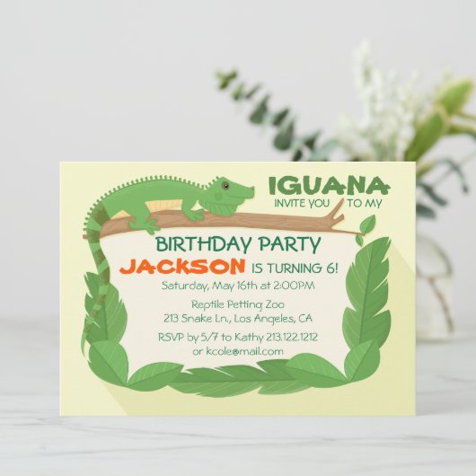 Iguana Hagedis Reptiel Verjaardag Uitnodiging (Staand voorkant)