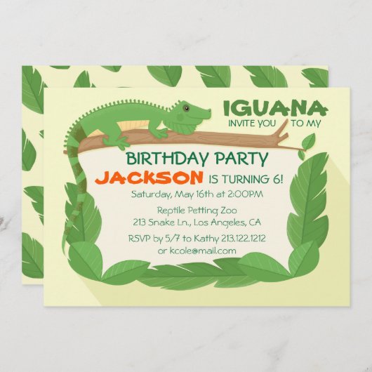 Iguana Hagedis Reptiel Verjaardag Uitnodiging (Voorkant / Achterkant)