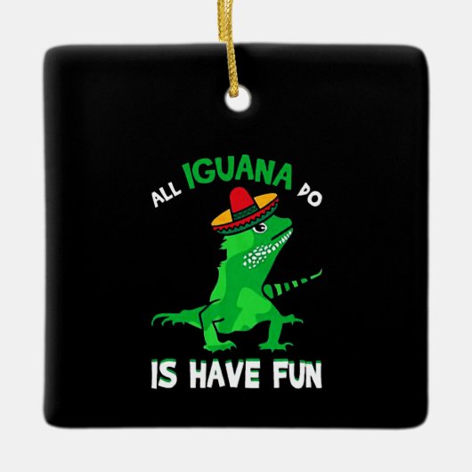 Iguana heeft plezier keramisch ornament (Voorkant)