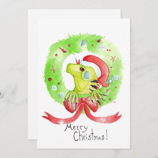 Iguana Kerstmis Feestdagenkaart (Voorkant / Achterkant)