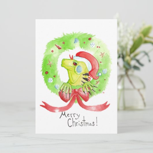 Iguana Kerstmis Feestdagenkaart (Staand voorkant)