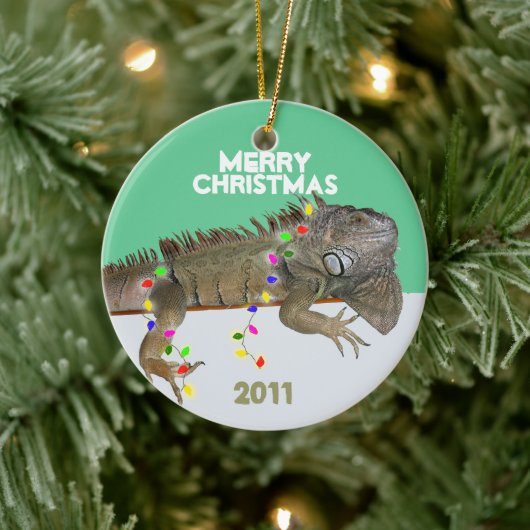 Iguana kerstversiering met jaar Sjabloon Keramisch Ornament (Boom)