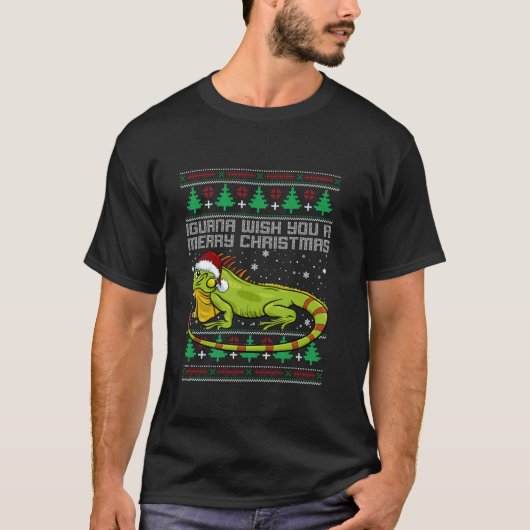 Iguana Lelijke Kersttrui Xmas hagedis Lange Sle T-shirt (Voorkant)