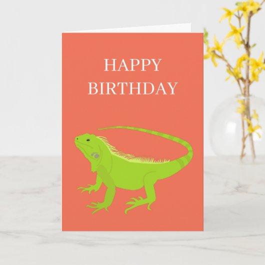Iguana Lizard Illustration Birthday Kaart (Gele Bloem)