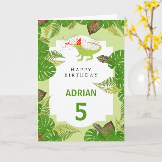 Iguana Lizard Partmals Birthday Kaart (Gele Bloem)