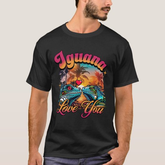 Iguana Love You Funny Iguana Pun Zonsondergang T-shirt (Voorkant)