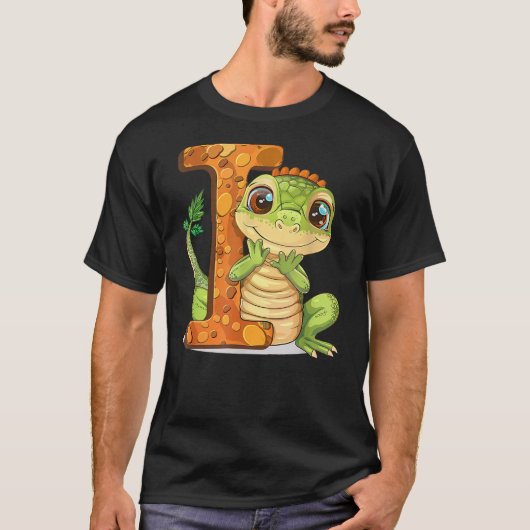 Iguana Lover Gift with Letter I Design; Animal Alp T-shirt (Voorkant)