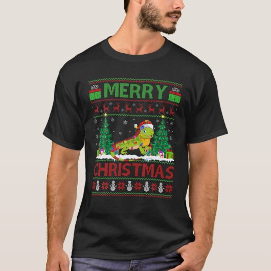 Iguana Lover Xmas Lighting Santa Ugly Iguana Chris T-shirt (Voorkant)