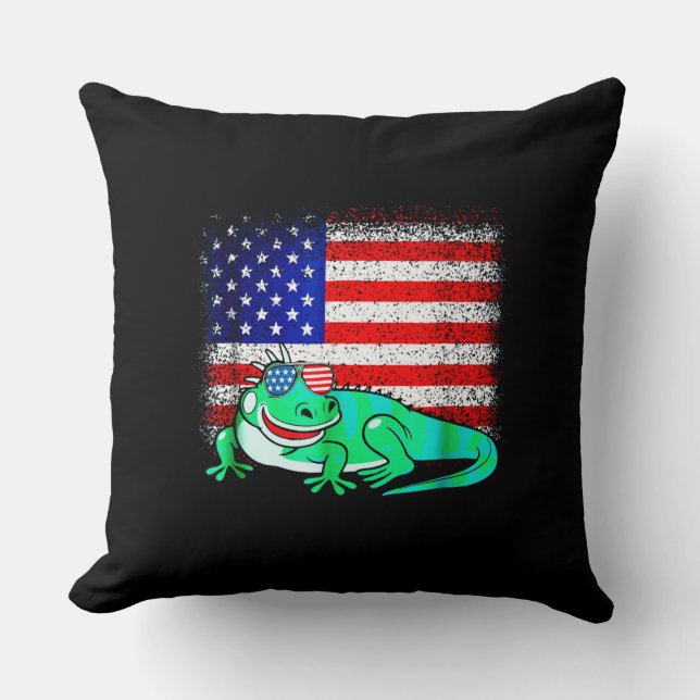 Iguana met Amerikaanse vlag Kussen (Voorkant)