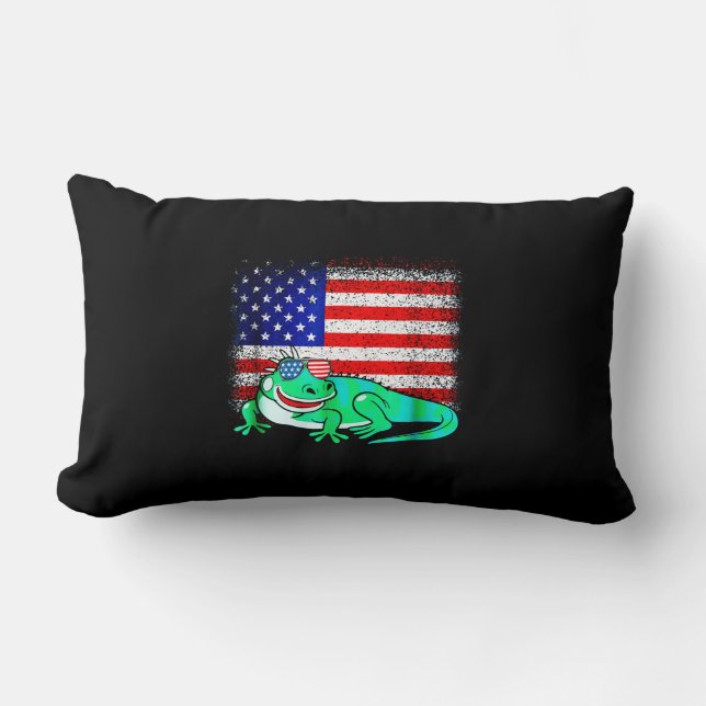 Iguana met Amerikaanse vlag Kussen (Voorkant)