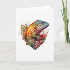 Iguana met bloemen Valentijnsdag Feestdagen Kaart
