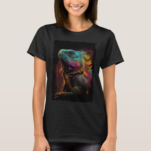 Iguana mountains sunset reptile lizard retro 70s v t-shirt (Voorkant)