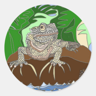 Iguana op een rots ronde sticker