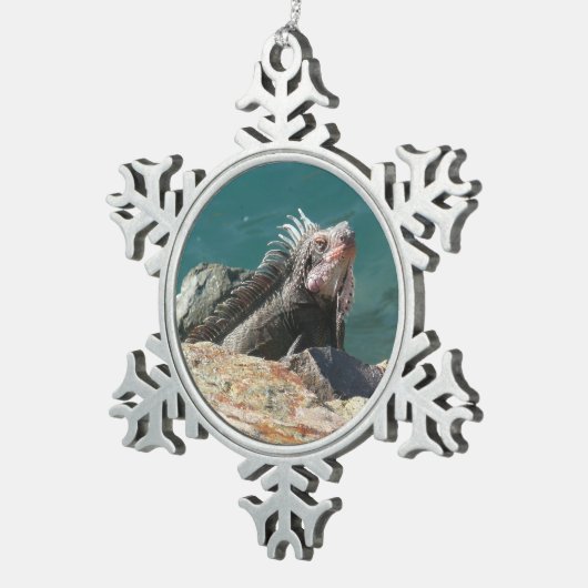 Iguana op St. Thomas Tin Sneeuwvlok Ornament (Rechts)