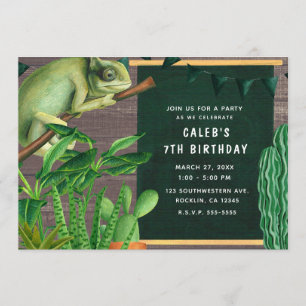 Iguana Reptile Southwest Rustic Birthday Party Kaart