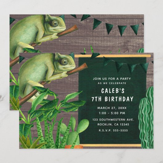 Iguana Reptile Zuidwest Rustic Verjaardagsfeest Kaart (Voorkant / Achterkant)