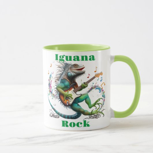 Iguana Rockstar in een kleurrijke muziek Burst Mok (Rechts)
