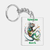 Iguana Rockstar in een kleurrijke muziek Burst Sleutelhanger (Voorkant Links)