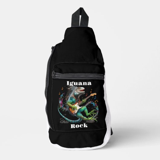 Iguana Rockstar in een kleurrijke muziek Burst Sling Bag (Voorkant)