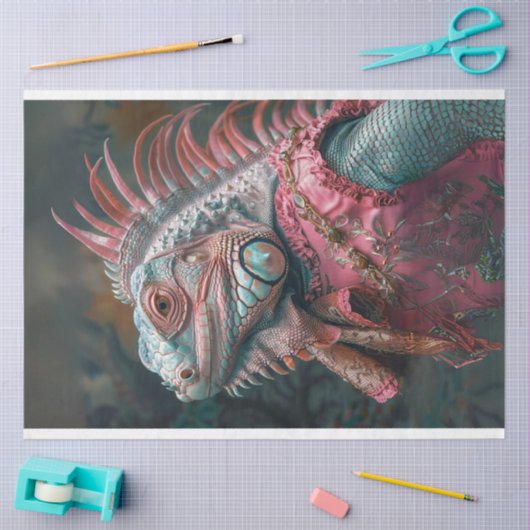 Iguana Roze Blauwgroen Decoupage Tissuepapier (Craft)